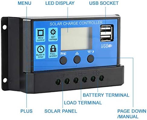 Controlador de carga solar, 12V 24V LCD Display dual USB PWM PAINEL PAINEL BATERAGEM REGULADOR DE descarga de carga