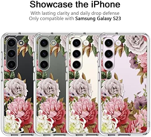 Caixa Bicol Samsung Galaxy S23 com designs florais claros capa para mulheres meninas, elegante capa de telefone de proteção à prova