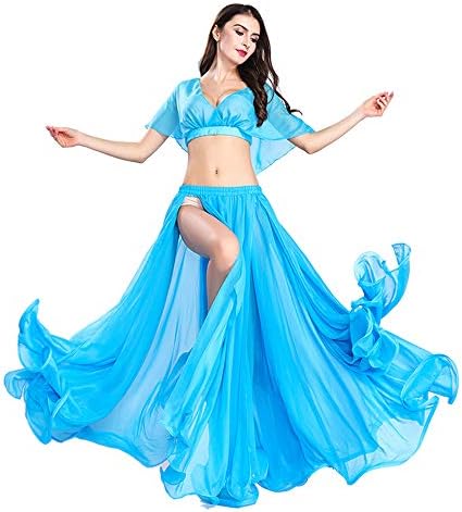 Traje de dança da barriga real de Smeela definido para mulheres de chiffon dançando saia e tops Sexy Large Swing Dancing Danists Dress