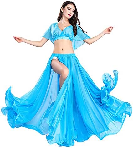 Traje de dança da barriga real de Smeela definido para mulheres de chiffon dançando saia e tops Sexy Large Swing Dancing Danists Dress One Tamanho