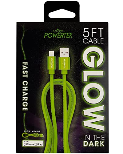 Licipel Powertek Glow MFI Charger Charger Compatível para Apple iPhone, iPad, cabo de 5 pés, Lightning para cabo de