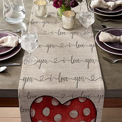 Arkeny Day Table Runner 13x72 polegadas Polca Dot Heart I Love You Themo Farmhouse