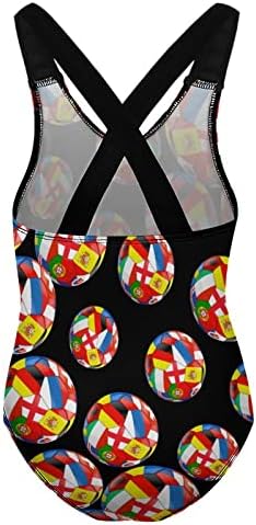 Futebol de futebol com a Europa Flags Girl's One Piece Swimsuit Sports Sports Tanho de roupas de banho