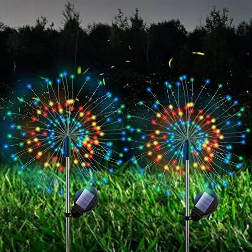 Luzes de fogos de artifício solares de pacote de 2 pacote Mekafu, 120 LEDs de jardim à prova d'água LED Decorativa ao ar livre,