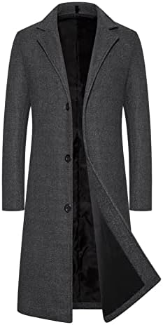 BEUU Mens Trench Coat Single Basted Open Front Lapland Business Business Casual Jackets Long Cardigan Slim Fit Wool Casal