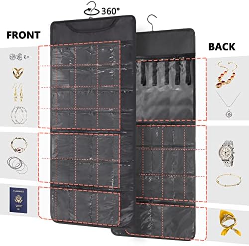 Rolagem de armazenamento para organizador de jóias penduradas com loop de colar de velcro, suporte de joalheria