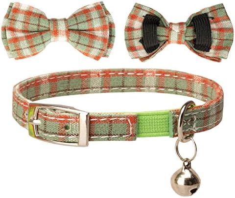 Segurança do colar de gato gyapet com cinta elástica Bell Bowtie Spring Spring Spring colorida Ajuste Kitten Belt Belt [xadrez]