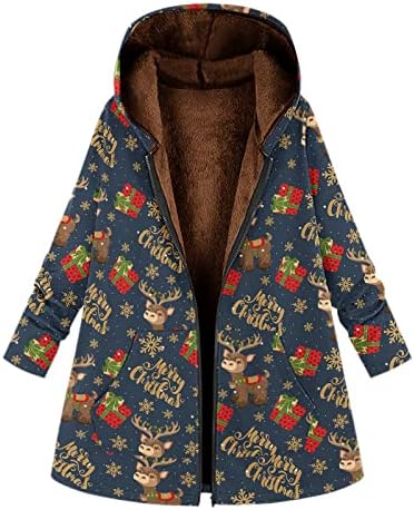 RMXEI Moda feminina impressa outono de inverno com capuz com capuz de casaco de lã reversível