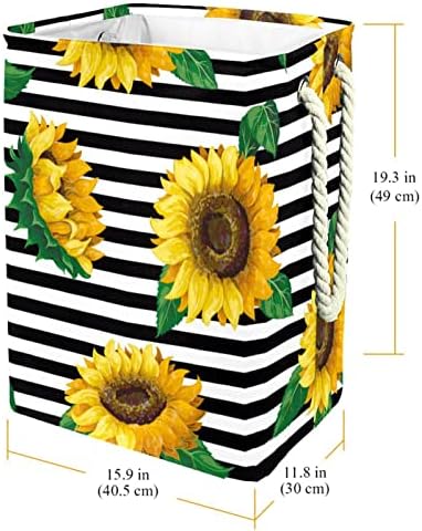 Indicador de girassol listra amarela de verão flor grande lavanderia cesto cesto de roupas dobráveis ​​de roupas