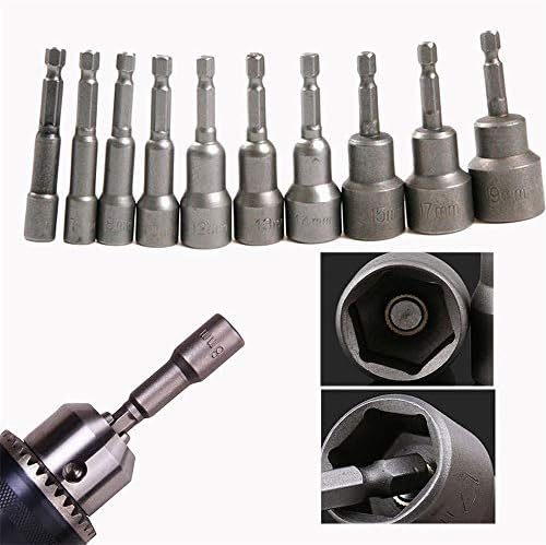 10 PCS 1/4 Métrica de Shank Socket 6-19mm Driver de porca magnética Bits de perfuração de impacto