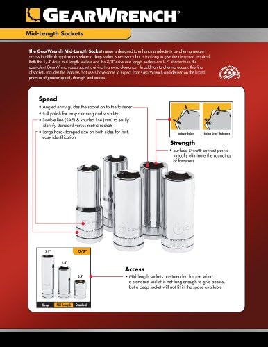 Gearwrench 3/8 Drive 6 pontos de comprimento médio de comprimento 6mm - 80388s