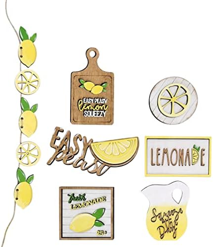 7pcs Lemon Triered Bandey Decor Set Summer Sinais de madeira Fazenda Fazenda Bloco de Madeira Rússica de Limonada
