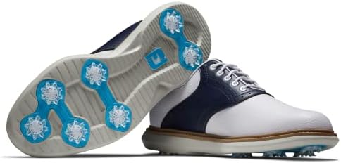 Tradições masculinas de Footjoy Sapato de golfe, branco/marinha, 8