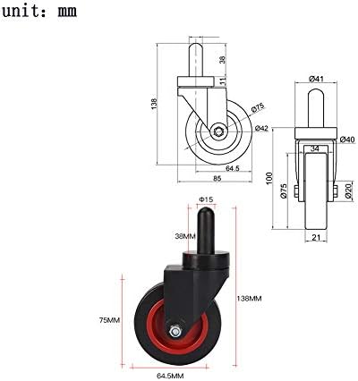 Roda de rodízio yzjj para móveis, 3 polegadas de rodízio giratório leve, suporta até 264 libras (conjunto de 4