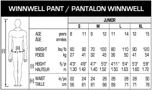 Winnwell Junior AMP500 Calças de hóquei no gelo - Equipamento de proteção para jogadores de hóquei - campo, gelo e hóquei de rua
