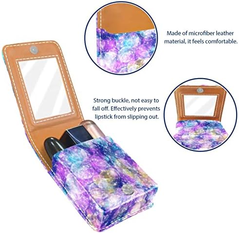 Bolsa de batom de batom de maquiagem de oryuekan com espelho portátil de armazenamento portátil de armazenamento de armazenamento Lip Gloss Organizer, galáxia roxa bolha azul