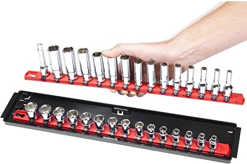 Ernst Twist-Lock Socket Boss Premium Premium 2-Rail 1/2 polegada organizador de soquete, 19 polegadas, vermelho