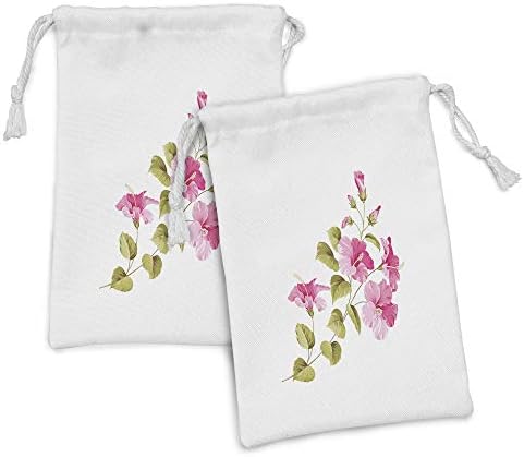 Conjunto de bolsas de tecido de flores de Ambesonne de 2, galho de flor de hibisco selvagem de hibiscus trópico com folhas