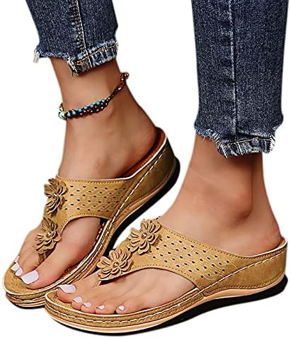 Qunkii sandálias confortáveis ​​para mulheres, sandálias de tira T feminina sandálias planas vintage boho chinelos de praia ao