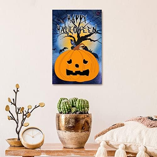 Halloween Scary Pumpkin Crow Wood sinal de novidade decoração de bandeja em camadas de halloween morcegos de lua cheia