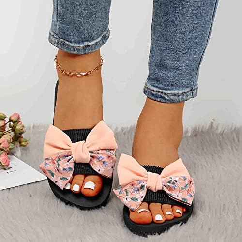Nascido sandálias femininas 6 chinelos para mulheres senhoras verão boêmio decoração de arco sandálias abertas de pé de sapatos casuais