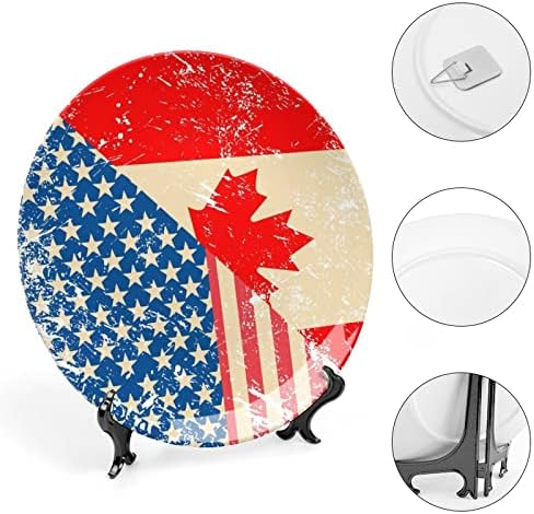American e Canada Placa Decorativa Flagceramica Retro com Stand Plate Custom China Home Plate for Home Living Room Kitchen