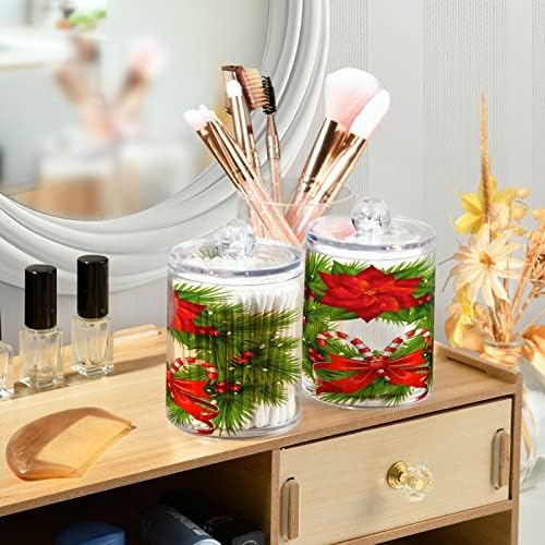 Alaza 4 Pack Qtip Dispenser Dispenser Christmas Wreath Bathroom Organizer Bancos para bolas de algodão/swabs/almofadas/fio dental, frascos de boticário de plástico para vaidade 43