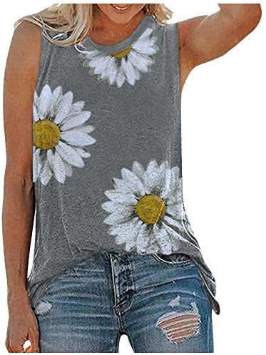 Tampa de tanque estampado floral casual para mulheres plus size size solto ajuste sem mangas t camisetas de verão