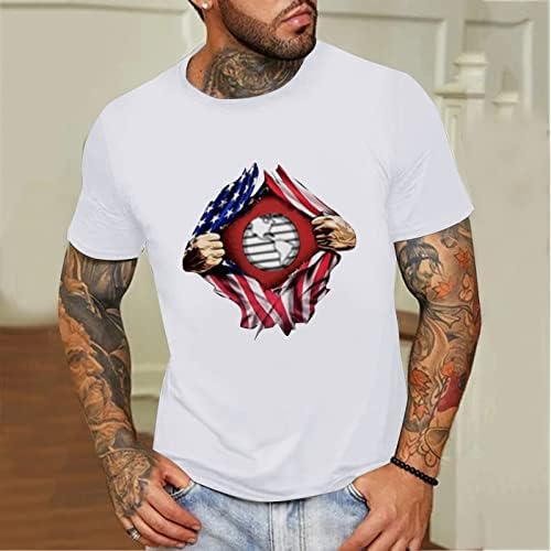 T-shirts de manga curta patriótica masculina do HDDK, Summer American Flag Print Crewneck Casual Fashion Basic Basic Tee Tops