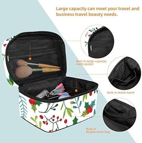 Tbouobt Makeup Bag Zipper Bolsa Travel Organizador Cosmético para Mulheres e Meninas, Christmas Lovely Leaves Berries Pastorable
