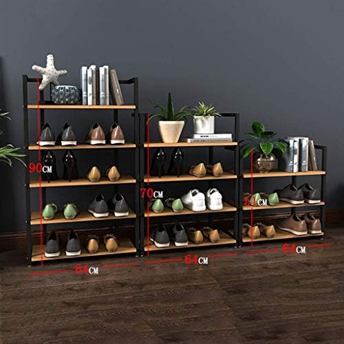 Racks de sapatos KMMK 4 camadas de calçados de madeira Organizador de armazenamento PLATA Organizador de sapatos de ferro para corredor/banheiro/sala de estar e corredor, armazenamento de sapatos de corredor preto, 64 × 25 × 70cm