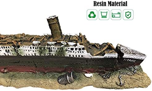 Slocme Aquário Titanic Shipwreck Decorações - Resina Decorações de Navios de Material ， Tanque de peixes Ornamento Aquário Aquário