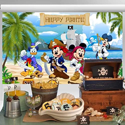 Pirata mickey e amigos cenário tropical praia pirata aventura background kids pirate tem tem temas de festa de festa de festa banner para bolo mesa 5x3 ft 98