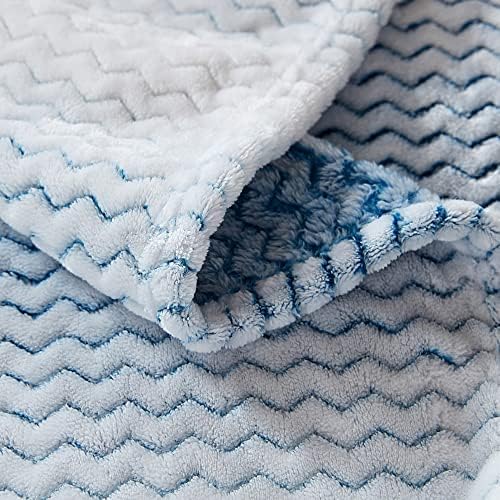 Bedelite Fleece Throw Planta para sofá, cobertores de arremesso azul e branco com Zigzag Jacquard - Decoração de casa moderna de luxo, cobertor de mola leve e macio e quente para viajar, 50x60 polegadas