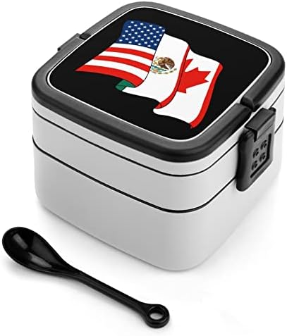 Bandeira do Canadá mexicano americano engraçado tudo em um recipiente de almoço de caixa bento com colher para viagens de trabalho piquenique
