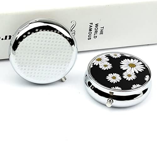 Caixa redonda da pílula branca Caixa de comprimidos de flor branca Organizador de comprimidos de estojo de metal para bolso e viagens 5cm