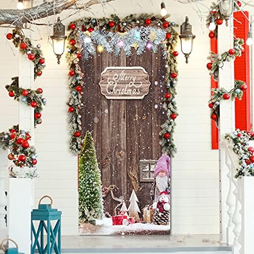 Decorações da capa da porta de Natal Feliz Natal da porta da frente da porta de Natal Banner Fabric Glitter Wood Props Xmas Snowflake Papoling Door Wrap for Photo Booth Props Party Party Party