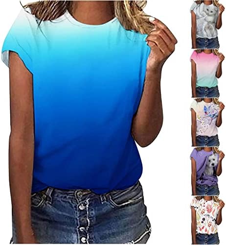 Camisetas de tee de corante de tie de verão para mulheres de manga curta de camiseta casual solteira rota de pescoço leve blusas leves e leves