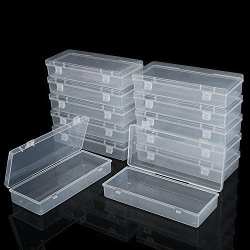 Caixa de recipientes de pequeno porte de plástico de 12 compacta, caixa retangular transparente com tampas articuladas, caixas Hi -Q para ferramentas, acessórios, suprimentos de artesanato, adesivos de unhas, jóias - 6,1 x 2,36 1,18 polegada