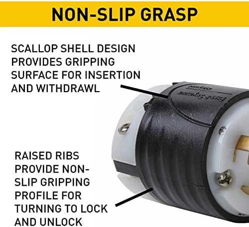 P&S LeGrand L630PCCV3 RUNDIDADE INDUSTRIAL 30A, 250 VOLT NEMA L6-30P Turnlok Plug, preto