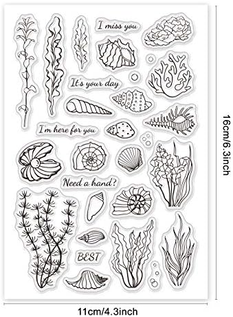 GLOBLELAND Ocean Conch Seaweed Shell Carimbos Clear Cartings Silicone Stamp para decoração de cartas e recortes de DIY