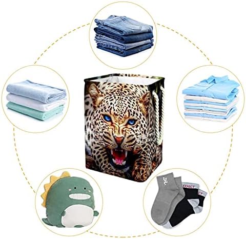 Grande cesta de lavanderia com alças, oxford lavanderia impermeável cesto de lavanderia lavanderia de brinquedos de roupas de armazenamento de roupas para crianças da sala de jogos de berçário, o leopardo animal