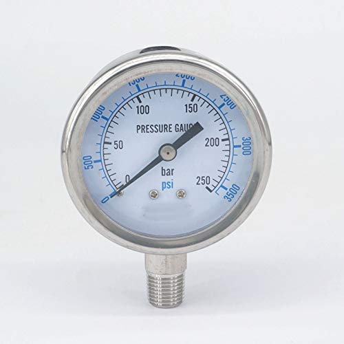 Sorekarain 0-250 bar 1/4 NPT Male 60mm Dial Pressão Medidor de pressão 304 Barra inoxidável PSI N2 Pneumático de fabricação a vapor