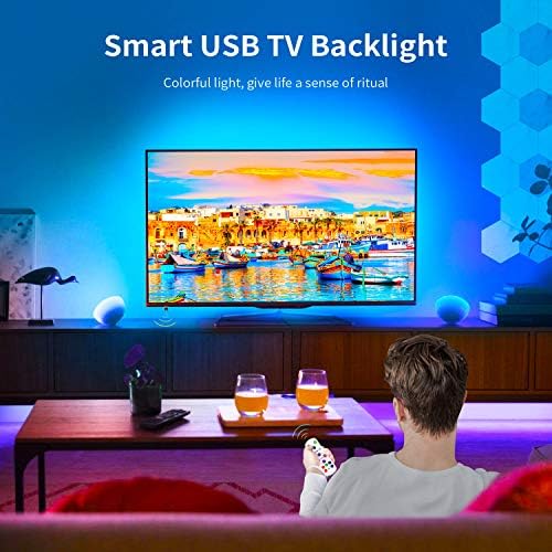 Hiromeco Bluetooth 21ft TV LED Backlight para 82 95 polegadas, kit de luzes de fundo da TV USB com controle de aplicativos, música e modo de cena múltipla, 16 milhões de cores mudando luzes para o PC Monitor Gaming Room.