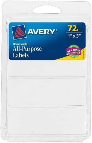 Etiquetas removíveis multiuso Avery, rótulos de retângulo de 1 x 3, branco, não impresso, 72 Total