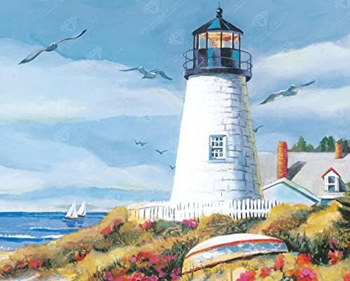 Diamond Art Club Lighthouse Harbor Landscape Canvas Diamond Painting Kit, 16 x 13