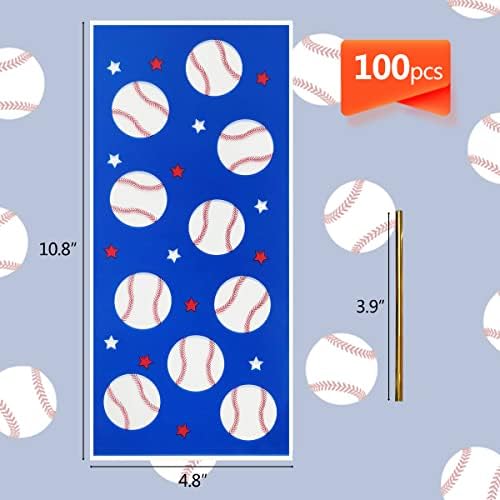 Codohi 100 PCs Baseball Celofane Sacos de celofane, bolsas de violoncelo de beisebol Favorias de festas com tigela