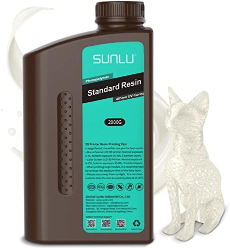 Sunlu 3D Impressora Resina 2kg Branco e Sunlu 3D Resina de Impressora 2kg Clear, 2000g Standard Photopolymer 405nm resina