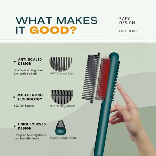 Atualizar escova de alisador de cabelo cerâmica, ridicularizador de cabelo 2 em 1 e alisadores de cabelo com pente