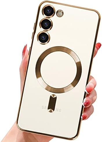 Ziye Caso claro magnético para Samsung Galaxy S23 Plus 5G com protetor de lente da câmera, compatível com MagSafe, com cobertura de proteção telefônica eletroplatada à prova de choques para mulheres e homens-Gold
